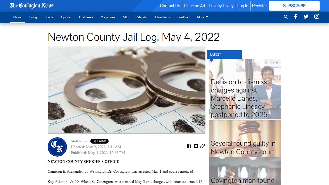 Newton County Jail Log, May 4, 2022 - The Covington News